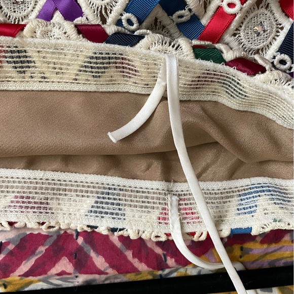 Vintage Embroidered Multicolor Ribbon Spaghetti Straps Sparkly Crop Top - Picture 5 of 7